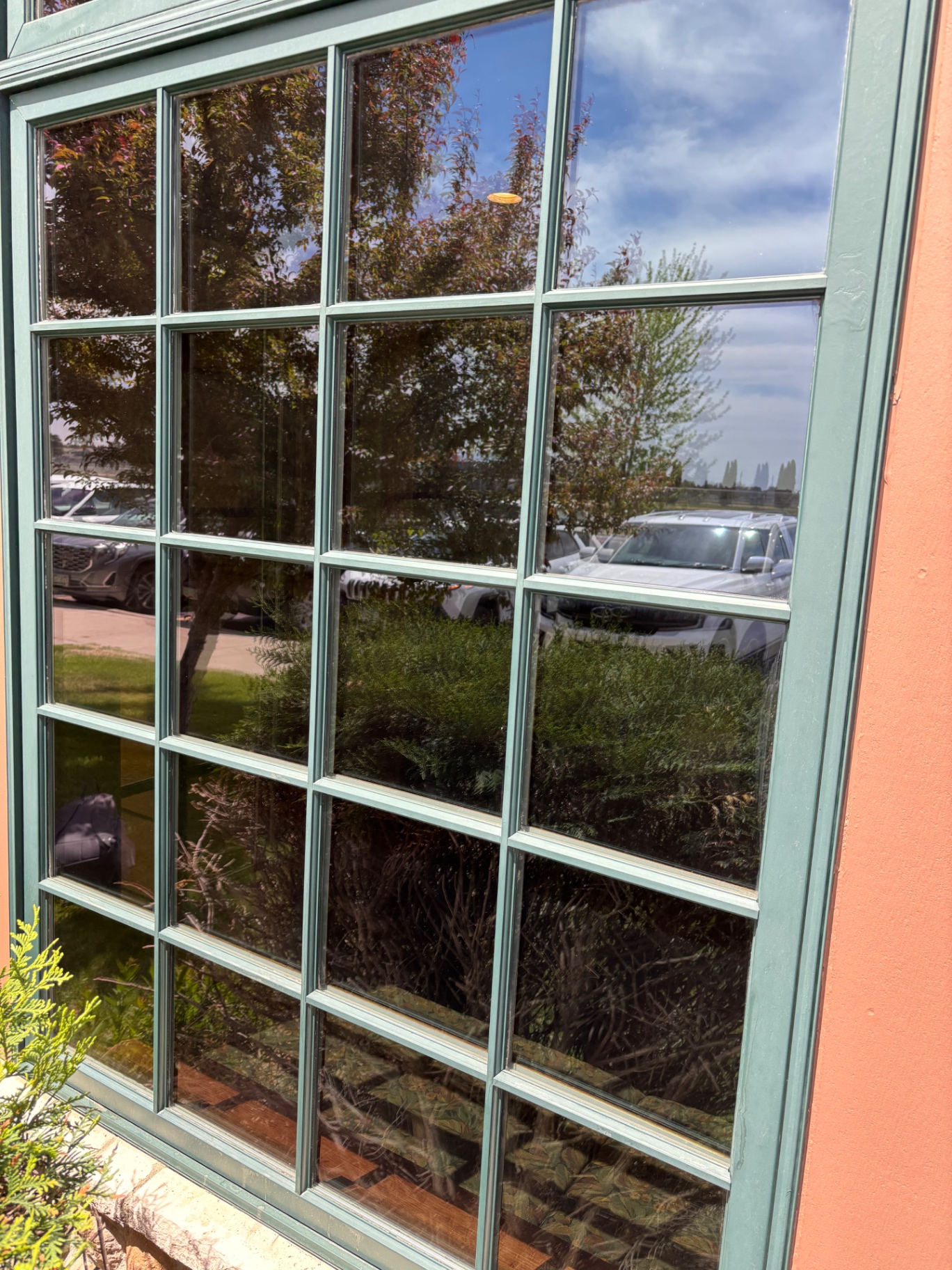 After photo of the same multi-pane exterior windows after cleaning